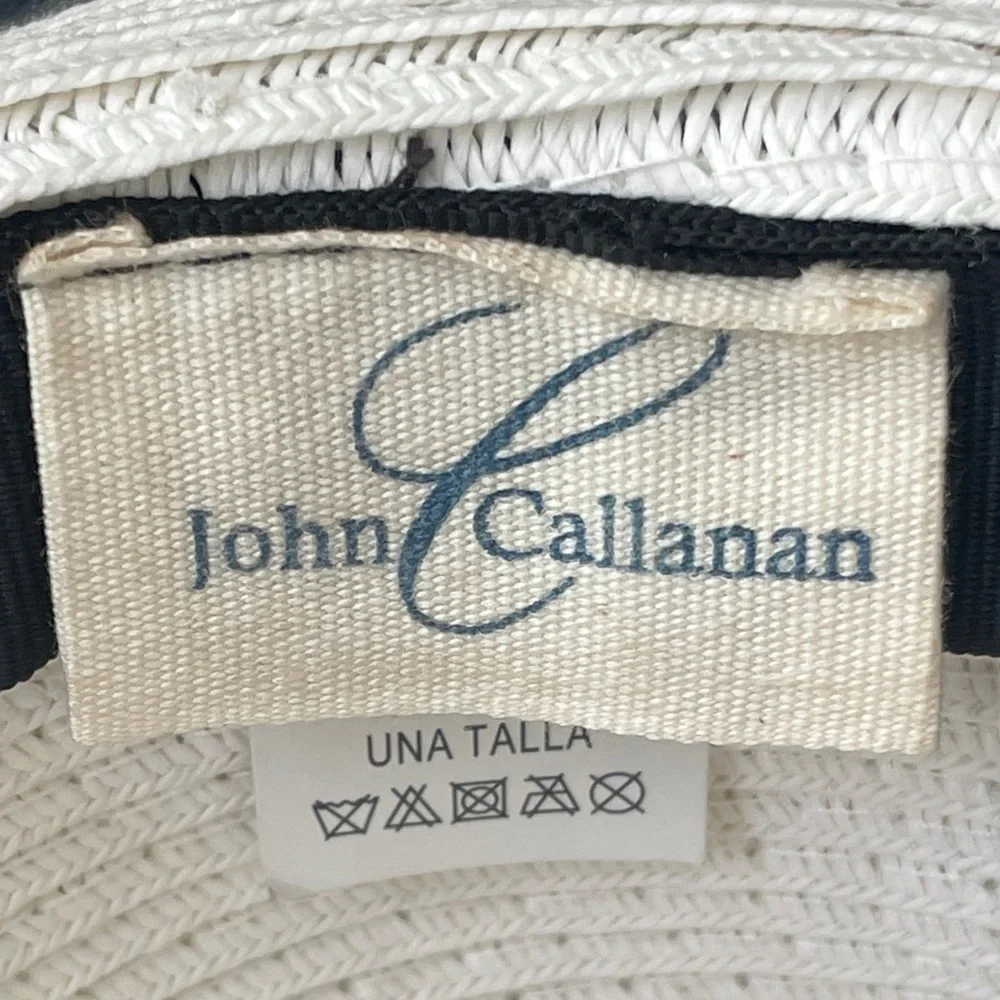 John Callanan Wide Brim Sun Hat Ivory Navy Toyo Straw Floppy One Size